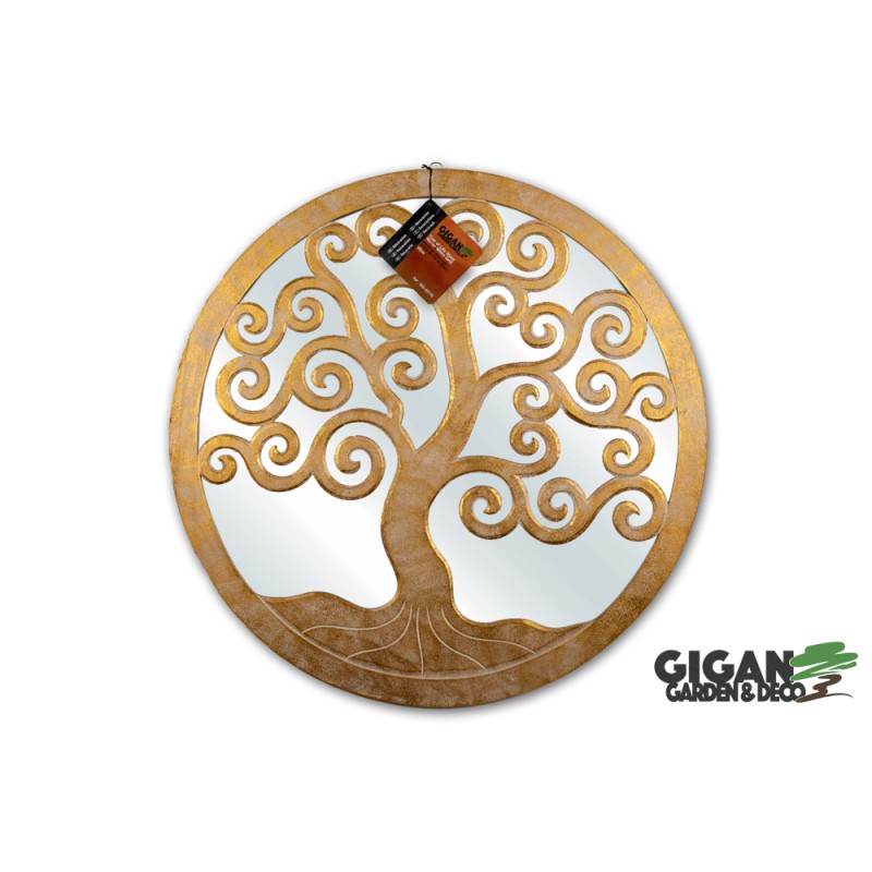 Wood tree life mirror white gold