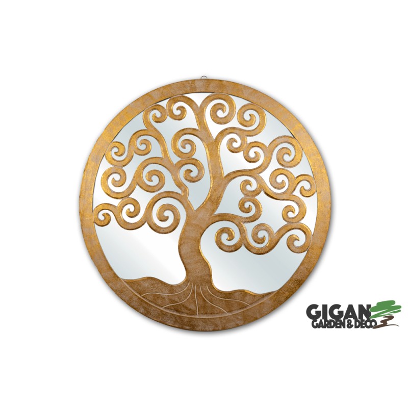 Wood tree life mirror white gold