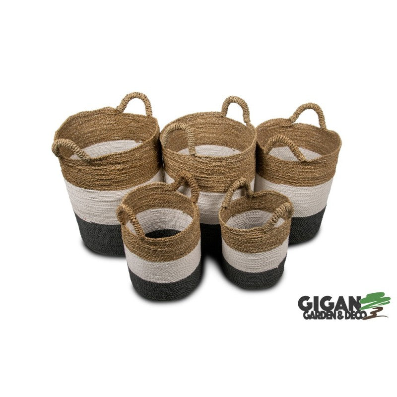 Set de 5 paniers Gris/blanc/marron naturel