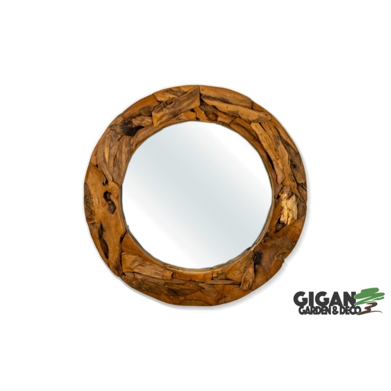 Miroir en bois teck rond