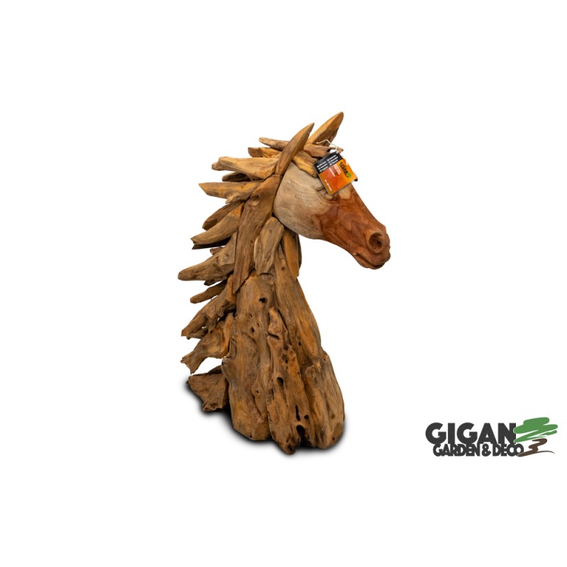 Tête de cheval en bois teck