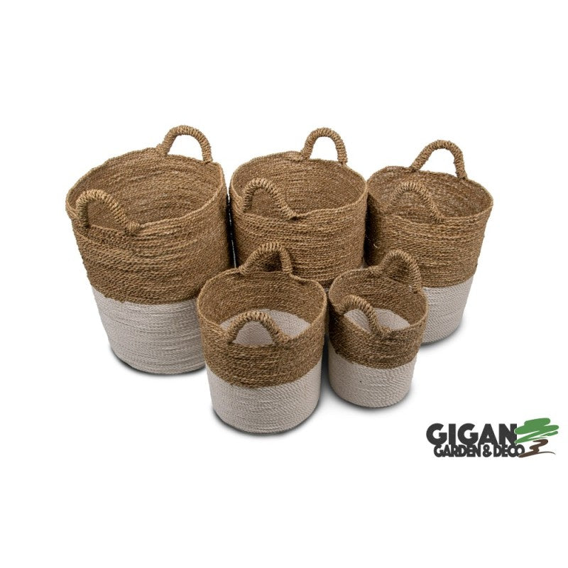 Set de 5 panier blanc/marron naturel