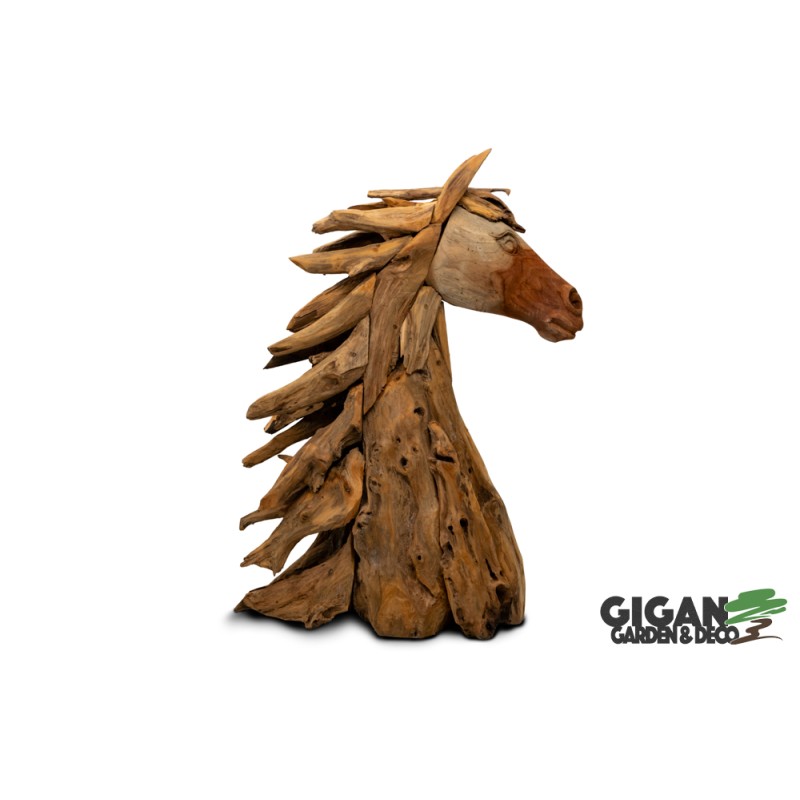 Tête de cheval en bois teck