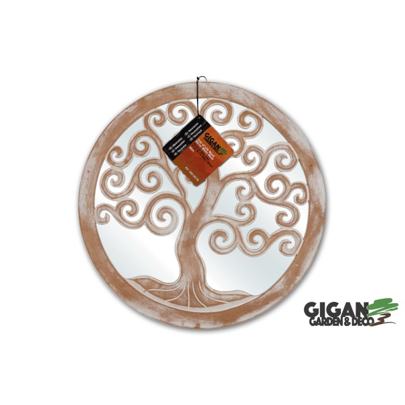 Wood tree life mirror white wash