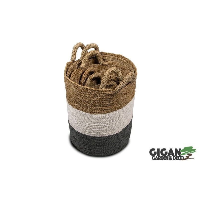 Set de 5 paniers Gris/blanc/marron naturel