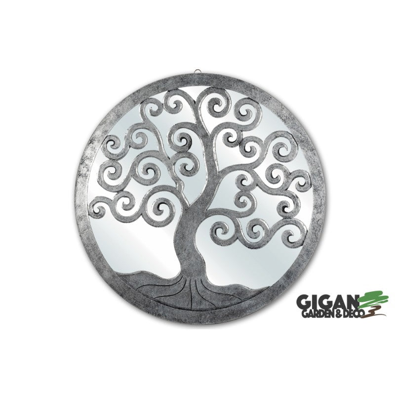 Wood tree life mirror grey silver
