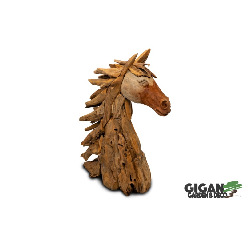 Tête de cheval en bois teck