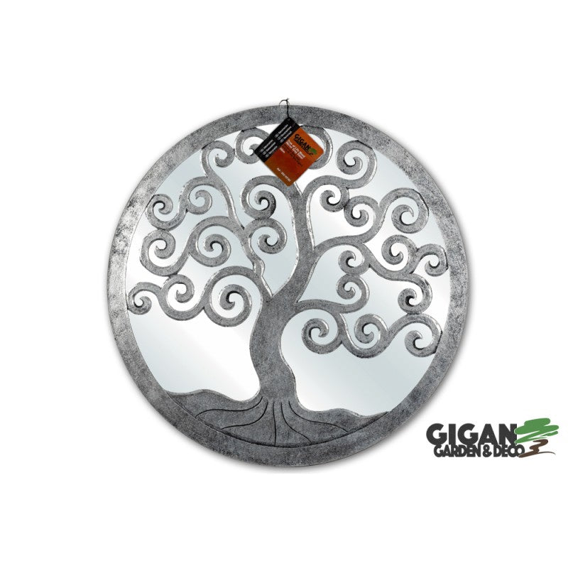 Wood tree life mirror grey silver