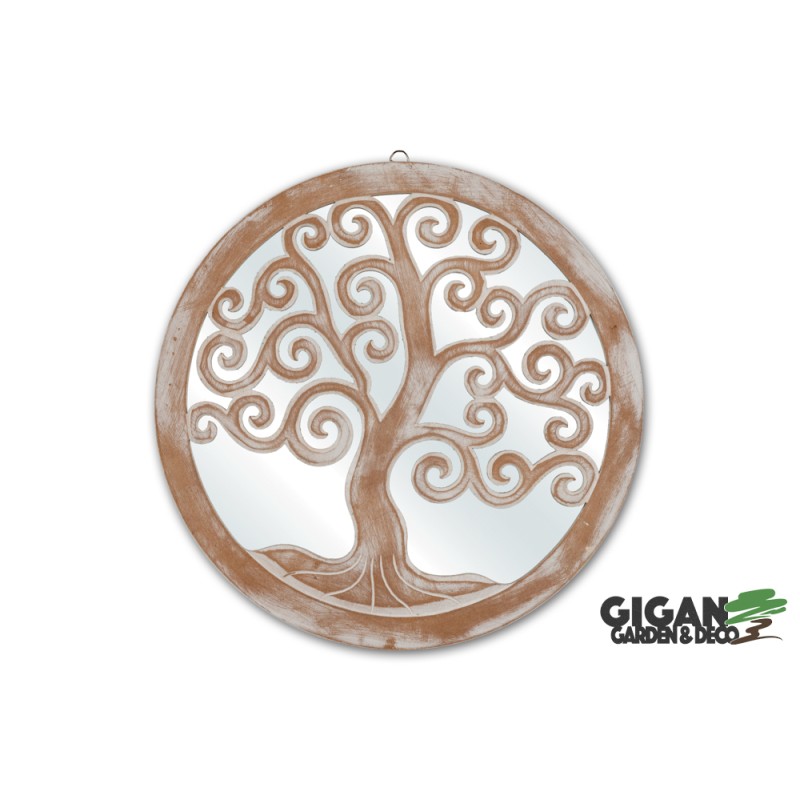Wood tree life mirror white wash